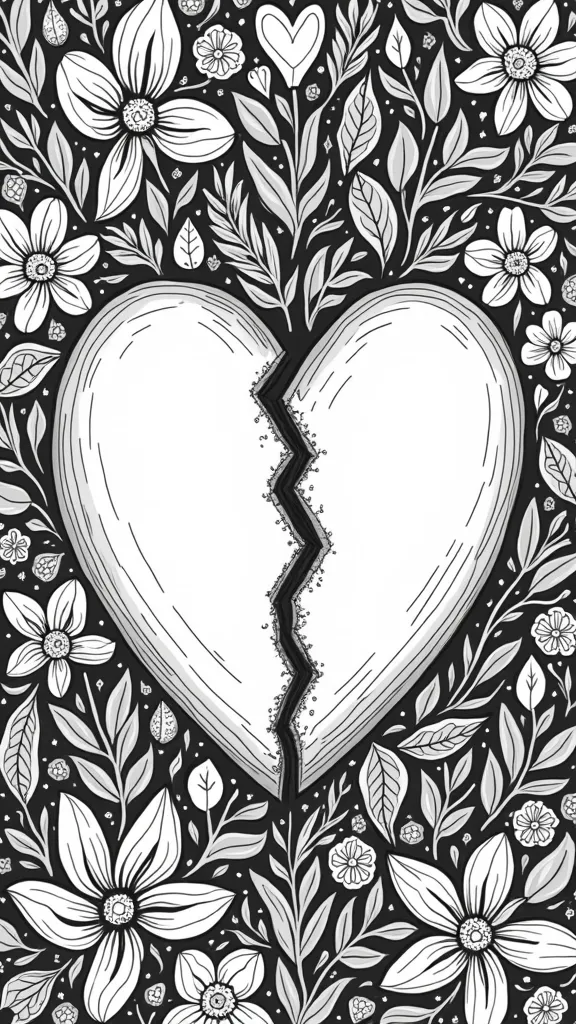 broken heart coloring page